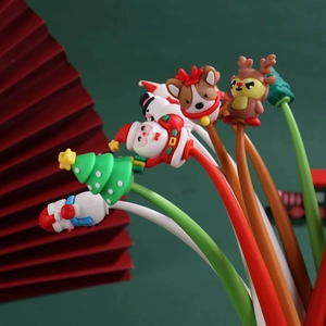 Christmas silicone cartoon gel pens featuring Santa, Reindeer, and Snowman characters