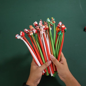 Christmas cartoon gel pen set featuring Santa, Reindeer, and Snowman 3D silicone figures
