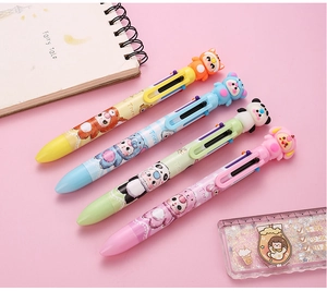 Détails du stylo à bille 4 couleurs avec figurines d'animaux mignons et corps pastel