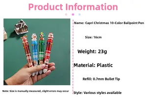 Detailed specs of Capybara Christmas 10-color ballpoint pens with dimensions and weights