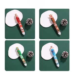 Macro view of Christmas Capybara 10-color ballpoint pens with Santa and reindeer silicone toppers