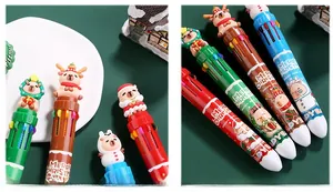 Detail of 3D Christmas character toppers and 10-color shuttle pen barrels for stationery