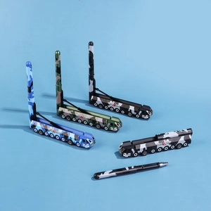 Missile-shaped creative gel pen set in camouflage colors with military vehicle stand