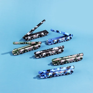 Three-color camouflage missile launcher toy trucks showing driving and launch positions