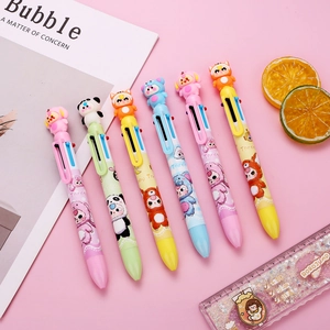 Stylos billes 6 couleurs rétractables avec figurines d'animaux mignons en silicone