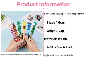 Détails du stylo bille 10 couleurs avec figurines en silicone et spécifications techniques