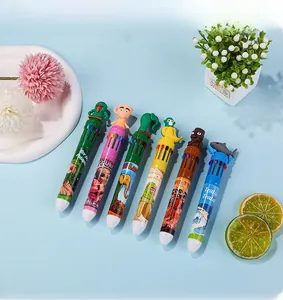 Détail de stylos à 10 couleurs avec des personnages d'animaux en 3D sur le capuchon