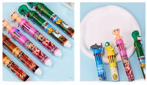 Détail d'un stylo à bille rétractable 10 couleurs avec des figurines de dessins animés