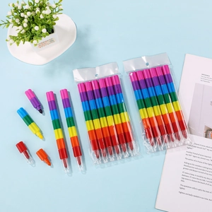 7-color stackable building block crayons set for creative students and art supplies
