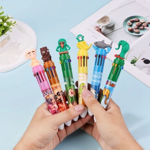 Stylo à Bille Multicolore 10 En 1 Dessin Animé Rétractable Pointe 0,7 mm Décoration Animale 3D Créative Fournitures Scolaires