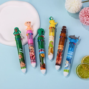 Set de stylos à bille 10 couleurs avec figurines 3D et illustrations colorées