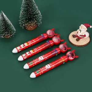 Detail of Christmas 10-color ballpoint pen with sequin deer horn and festive patterns