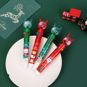 Christmas themed 10-color shuttle pens set with cartoon reindeer and snowman designs