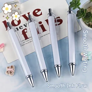 Minimalist DIY white push-button ballpoint pens with clear outer casing for students