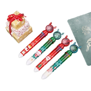 Christmas 10-color ballpoint pen set with reindeer sequins and festive illustrations