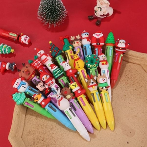 Penna a Sfera Multicolore di Natale Con Topper 3D in Silicone Disegno Babbo Natale Renna Punta a Proiettile in Plastica Bambini