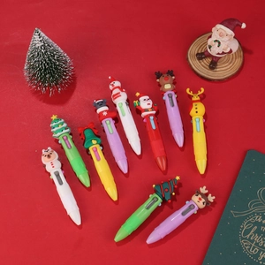 Penne a sfera di Natale a 4 colori con simpatici personaggi in PVC di Babbo Natale