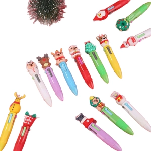 Penne a sfera natalizie a 4 colori con simpatici personaggi 3D di alce e Babbo Natale