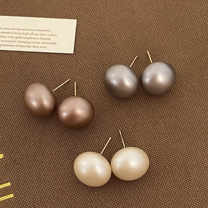 Round Artificial Pearl Stud Earrings Elegant Minimalist Geometric Jewelry For Women Chic Fashion Matte Finish Copper Post