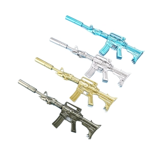 Miniature rifle shaped gel pens in four metallic plating colors including gold and blue