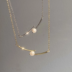 Collier Pendentif Élégant Cuivre Plqué Or Argent Nacre Barre Arc Style Minimaliste Pour Femme