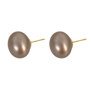 Elegant bronze grey pearl stud earrings with minimalist gold needles for women