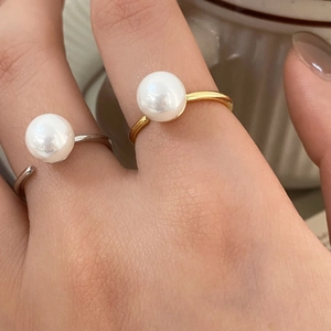Elegant pearl open ring in gold and silver finish minimalist luxury style for women