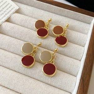 Boucles D'oreilles Pendentif Disque Superposé Maillard Vintage Plaqué Or Véritable Cuivre Émail Goutte Géométrique Bijoux