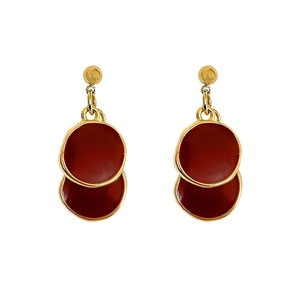 Boucles d'oreilles pendantes en émail rouge Maillard avec clous boules dorés