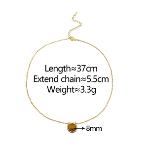 Detailed specs of horseshoe necklace with 8mm tiger eye stone and adjustable chain