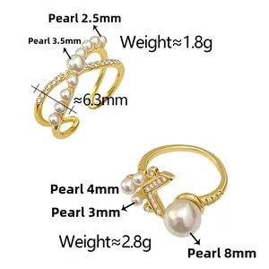 Détail de bagues queue de poisson dorées avec perles et spécifications de dimensions