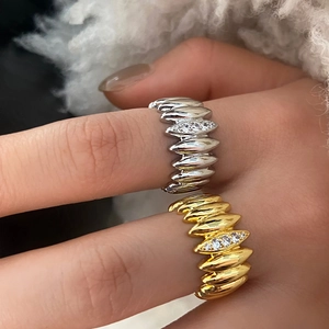 French vintage style rings in gold and silver colors with micro-pave zircons for women