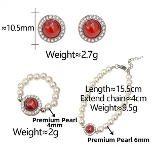 Spécifications de taille pour l'ensemble boucles d'oreilles rouge et bracelet perle