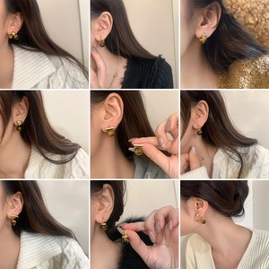 Boucles d'oreilles vintage en œil de tigre avec touches dorées de style français