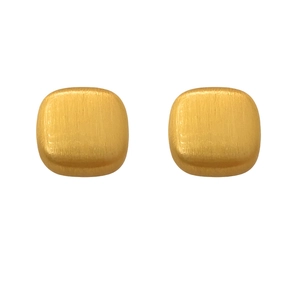 Minimalist square metal earrings with brushed gold finish on a clean white background