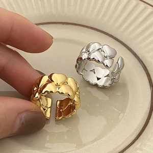 Anelli a doppia fila di cuori retrò francesi in oro e argento con micro-intarsi zirconi