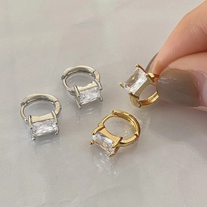 Orecchini A Cerchio In Rame Con Zircone Rettangolare Taglio Quadrato Geometrico Stile Lusso Leggero Per Donne