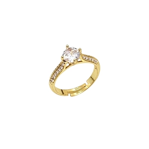 Minimalist adjustable gold ring with sparkling round zircon and micro-paved accents