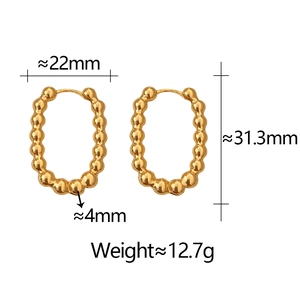 Dimensions détaillées des boucles d'oreilles ovales perlées dorées, hauteur 31,3 mm
