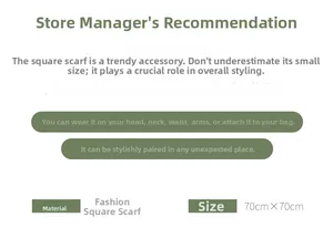 Size guide detailing 70x70cm dimensions and material for the retro pattern silk scarf