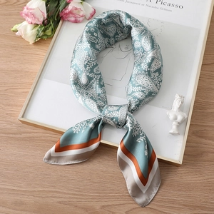 Teal paisley silk scarf with vintage orange borders and elegant paisley pattern