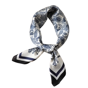 70cm vintage paisley print satin scarf in white and navy blue for professional styling