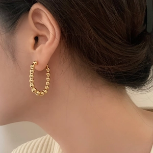 Créoles En Perles De Cuivre Polies Boucles D'oreilles Géométriques Ovales En Métal Bijoux De Mode Pour Femmes