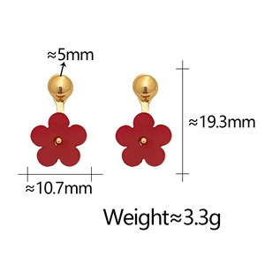 Detailed dimensions of red floral earrings featuring measurements and product weight details