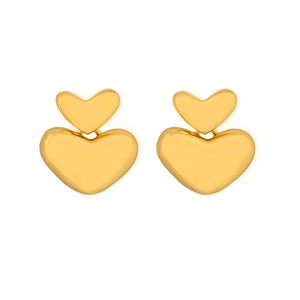 Minimalist double heart dangle earrings with gold plated mirror finish for women