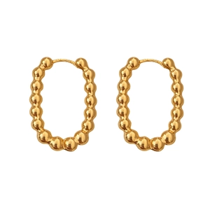 Boucles d'oreilles créoles ovales dorées avec design perlé texturé et fermoir sûr
