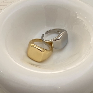 Minimalist square signet rings in gold and silver finish with adjustable open band