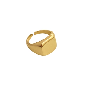 Minimalist square signet ring with polished gold finish and adjustable open band design