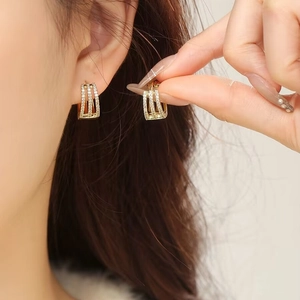 Multi Row Zircon Micro Inset Copper Hoop Earrings Women Fashion Geometric U-Shape Huggie Jewelry