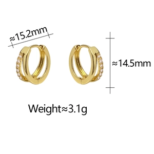 Detailed size chart showing double gold hoop earrings dimensions and weight measurements